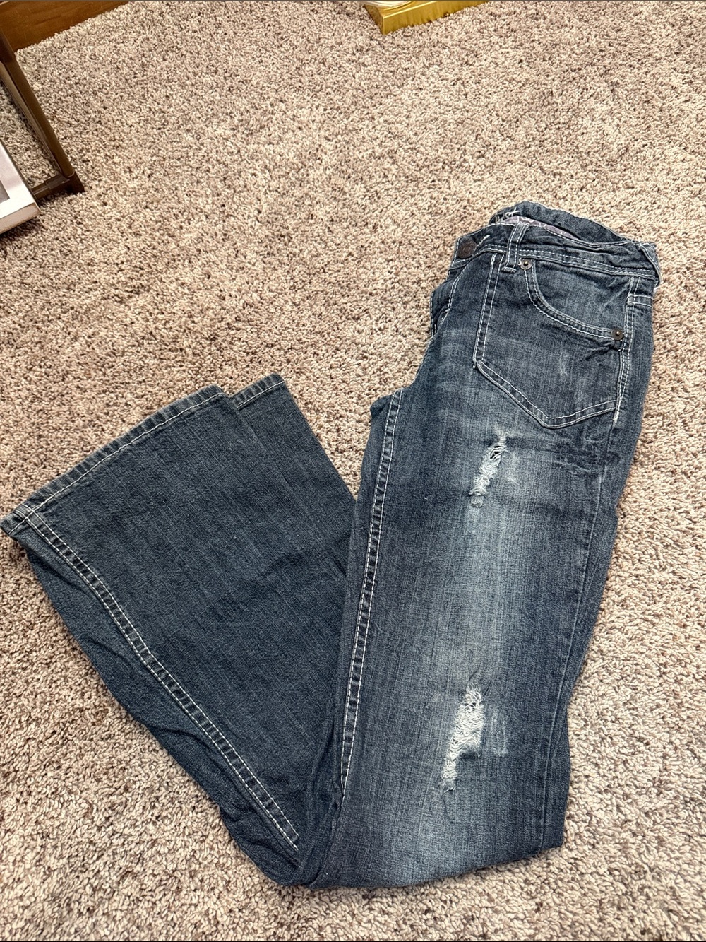 Amethyst Jeans Distressed Dark Blue Flare Jeans